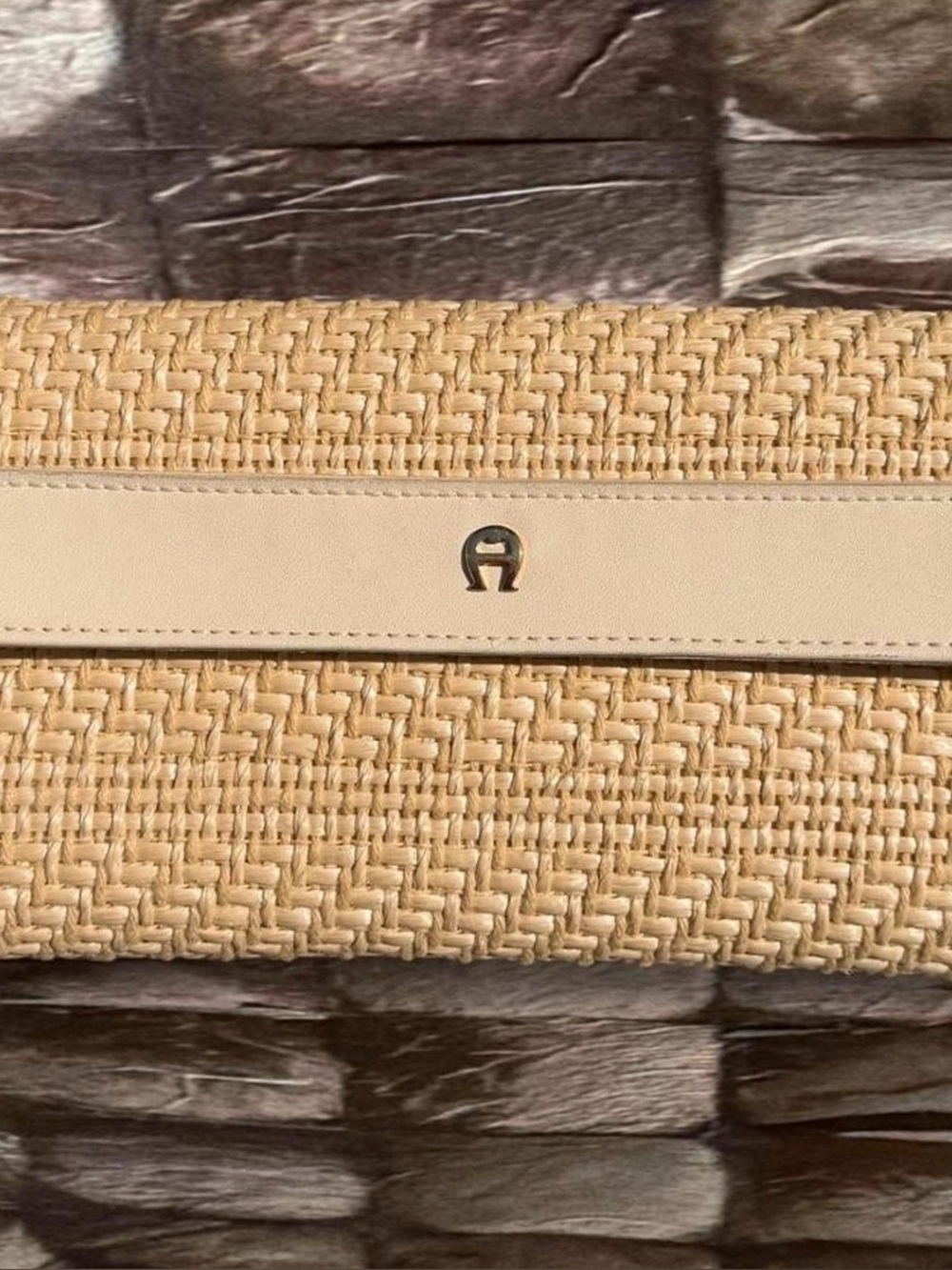 Vintage Etienne Aigner Woven Raffia Straw Wallet Beige Cream